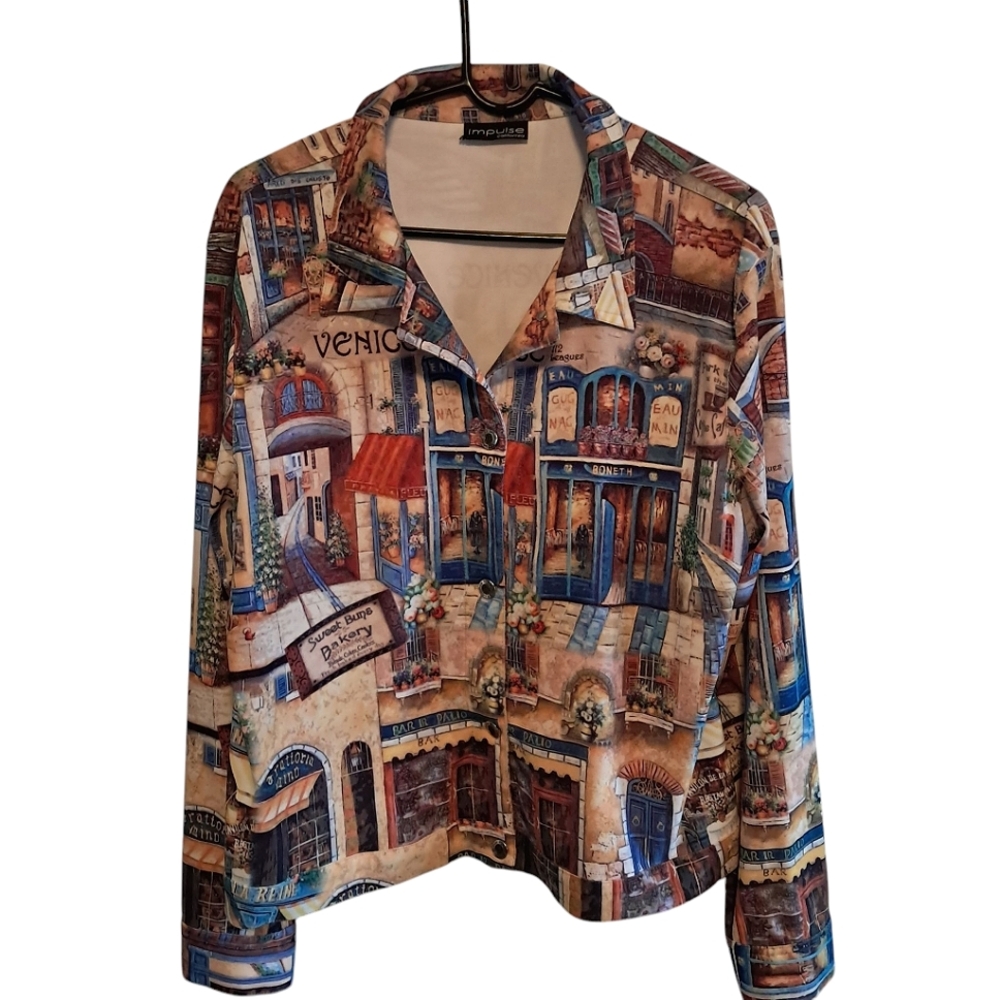 Impulse California Colorful Venice Print Blouse Style Jacket Blazer  Size XL